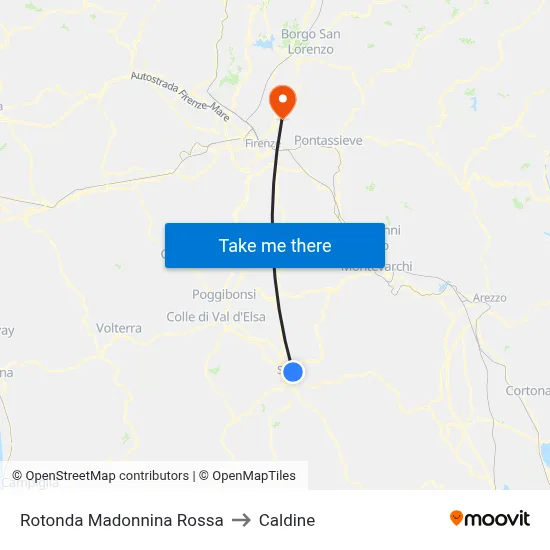 Red Madonna Roundabout to Caldine map