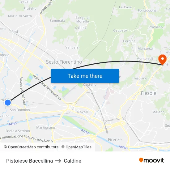 Pistoiese Baccellina to Caldine map