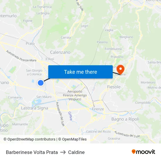 Barberinese Volta Prata to Caldine map