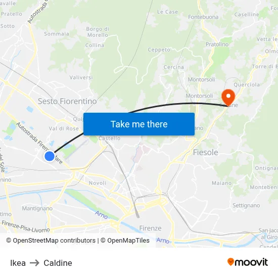 IKEA to Caldine map