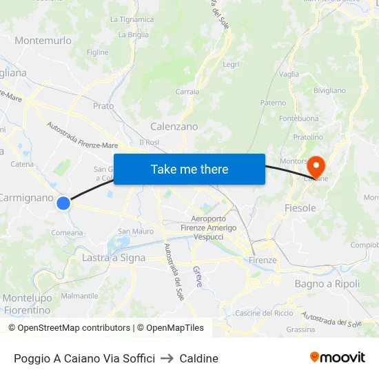 Poggio a Caiano Soffici Street to Caldine map