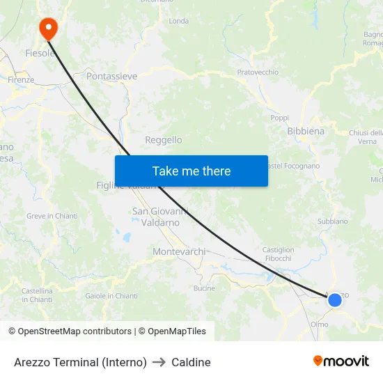 Arezzo Terminal (Interior) to Caldine map