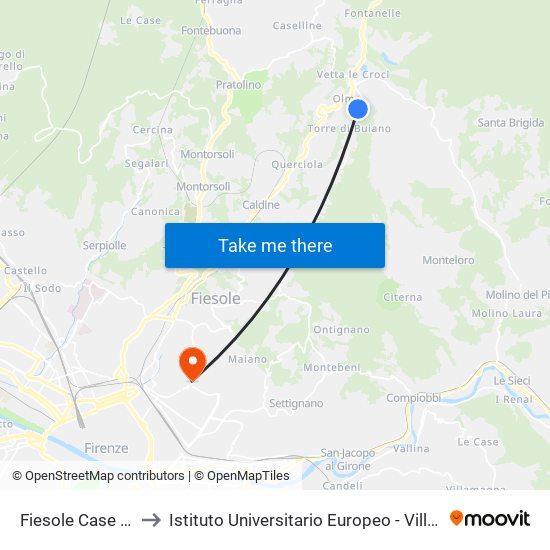 Fiesole Case Nuove to Istituto Universitario Europeo - Villa Il Poggiolo map