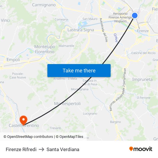Firenze Rifredi to Santa Verdiana map