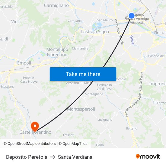 Deposito Peretola to Santa Verdiana map