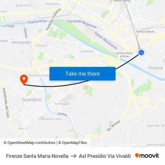Firenze Santa Maria Novella to Asl Presidio Via Vivaldi map