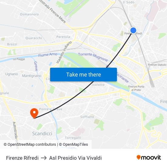 Firenze Rifredi to Asl Presidio Via Vivaldi map