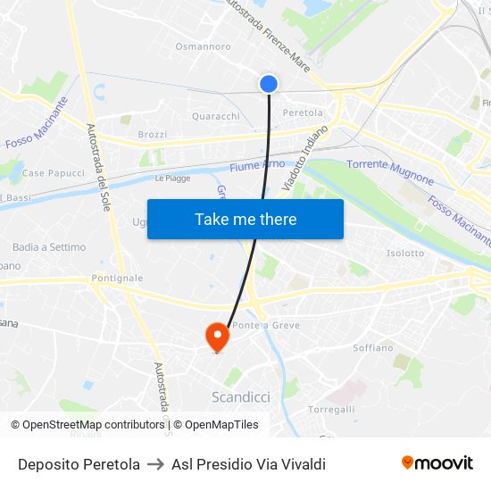 Deposito Peretola to Asl Presidio Via Vivaldi map