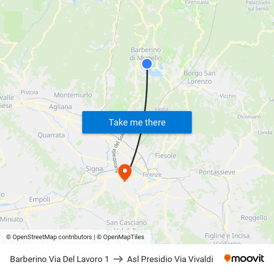 Barberino Via Del Lavoro 1 to Asl Presidio Via Vivaldi map