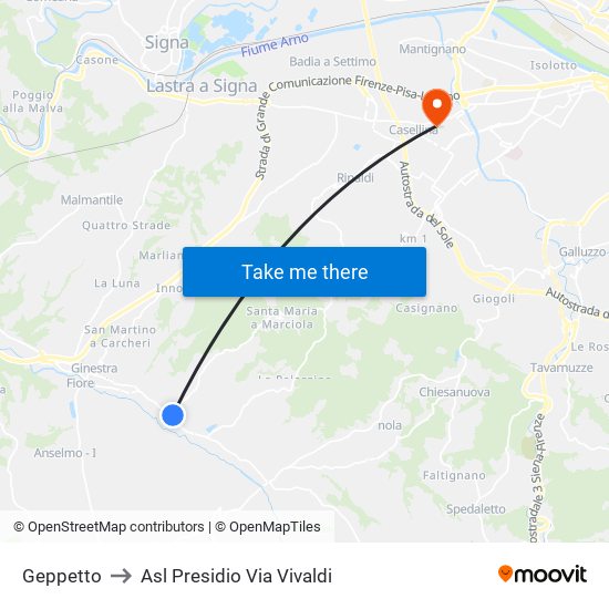 Geppetto to Asl Presidio Via Vivaldi map