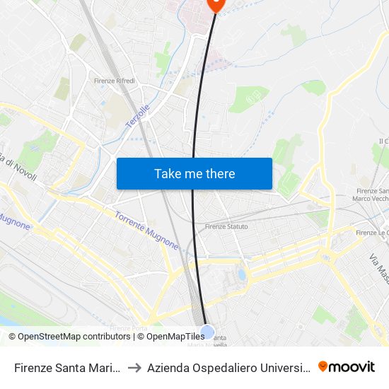 Firenze Santa Maria Novella to Azienda Ospedaliero Universitaria Careggi map