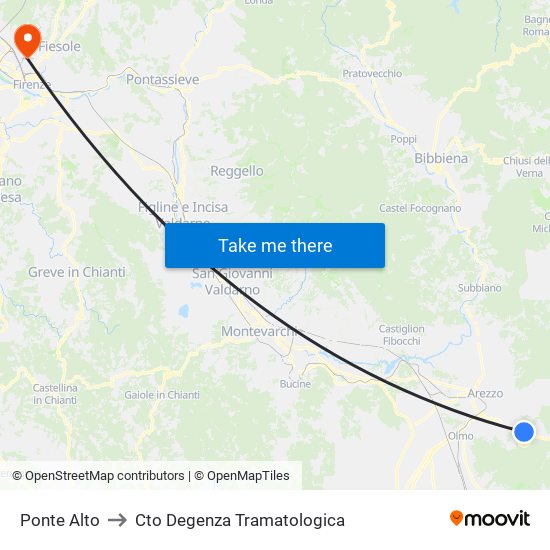 Ponte Alto to Cto Degenza Tramatologica map