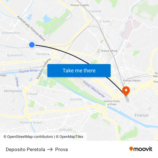 Peretola Depot to Prova map