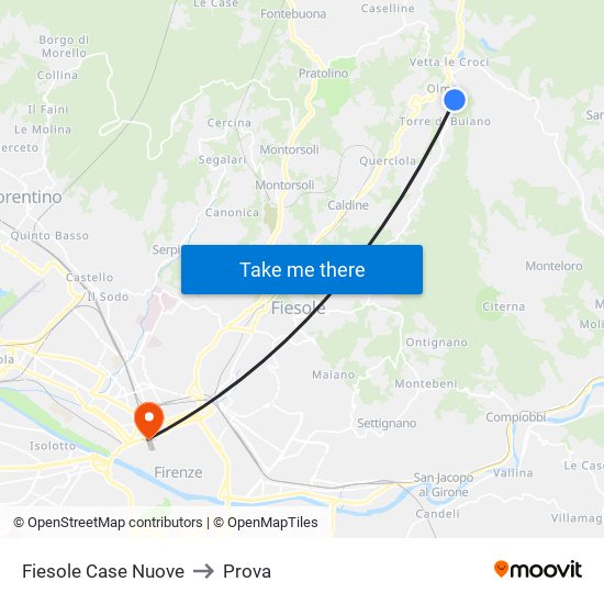 Fiesole Case Nuove to Prova map