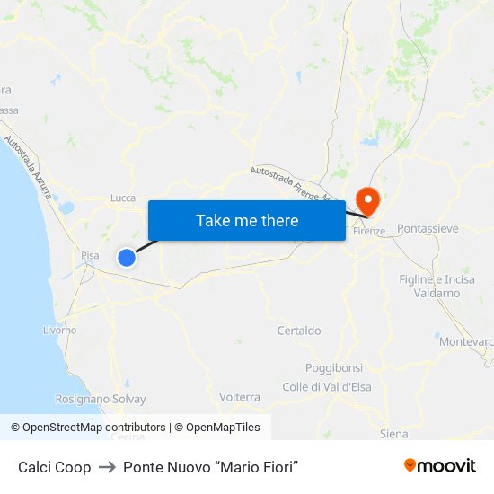 Calci Coop to Ponte Nuovo “Mario Fiori” map