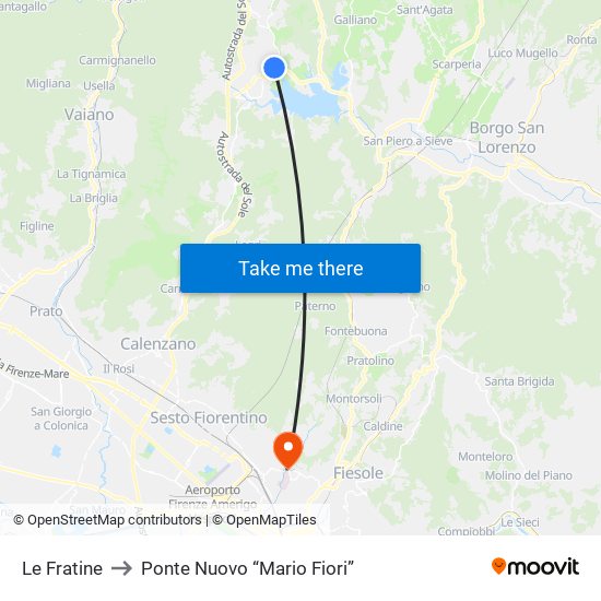 Le Fratine to Ponte Nuovo “Mario Fiori” map