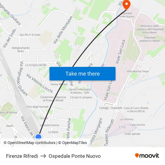 Firenze Rifredi to Ospedale Ponte Nuovo map