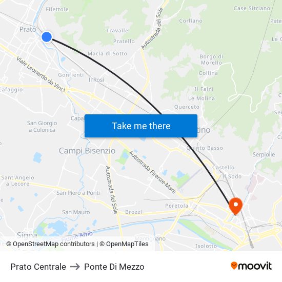 Prato Centrale to Ponte Di Mezzo map