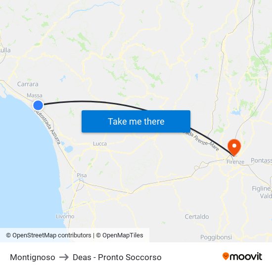 Montignoso to Deas - Pronto Soccorso map