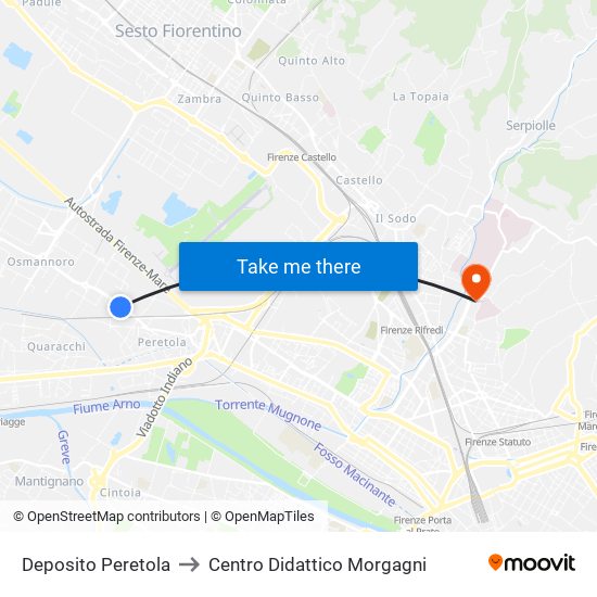 Deposito Peretola to Centro Didattico Morgagni map