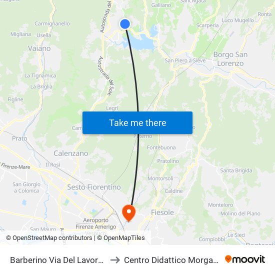 Barberino Via Del Lavoro 1 to Centro Didattico Morgagni map