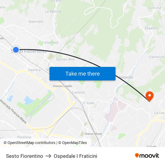 Sesto Fiorentino to Ospedale I Fraticini map