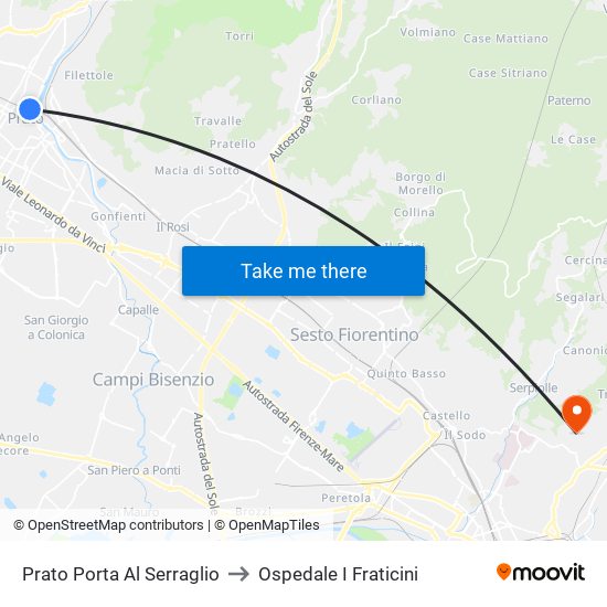 Prato Porta Al Serraglio to Ospedale I Fraticini map