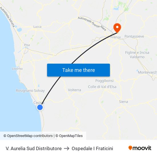 V. Aurelia Sud Distributore to Ospedale I Fraticini map