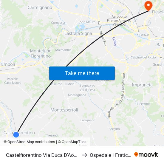 Castelfiorentino Via Duca D'Aosta to Ospedale I Fraticini map