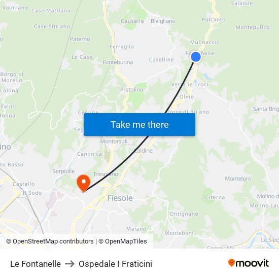 Le Fontanelle to Ospedale I Fraticini map