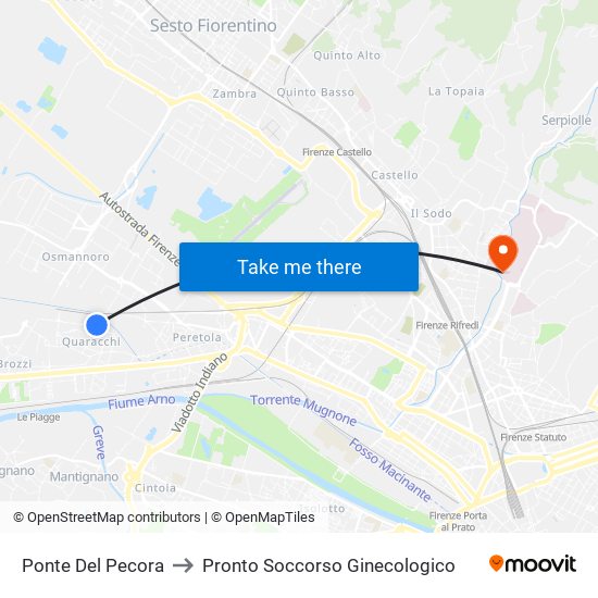 Ponte Del Pecora to Pronto Soccorso Ginecologico map