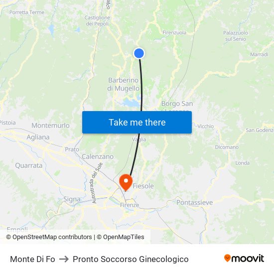 Monte Di Fo to Pronto Soccorso Ginecologico map