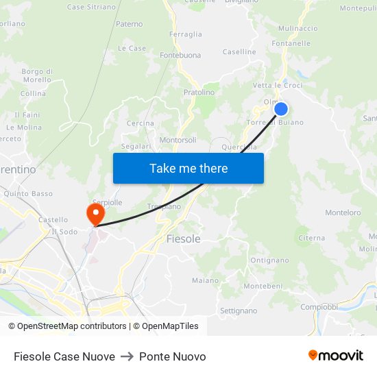 Fiesole Case Nuove to Ponte Nuovo map