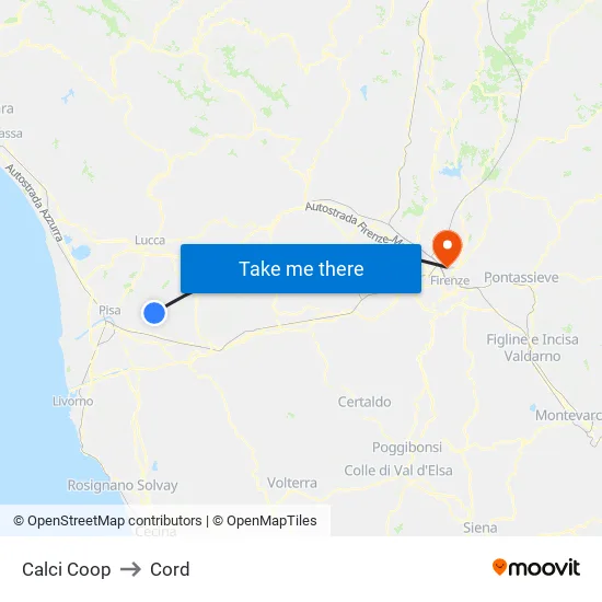 Calci Coop to Cord map