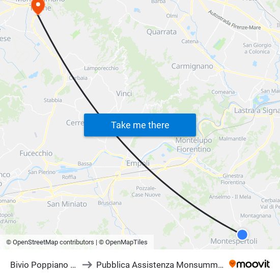 Bivio Poppiano 1                 Sn to Pubblica Assistenza Monsummanese map
