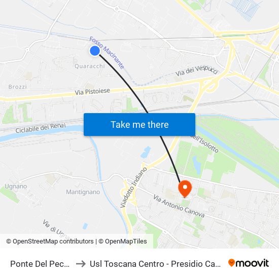 Ponte Del Pecora to Usl Toscana Centro - Presidio Canova map