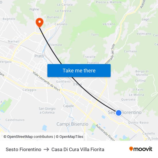 Sesto Fiorentino to Casa Di Cura Villa Fiorita map
