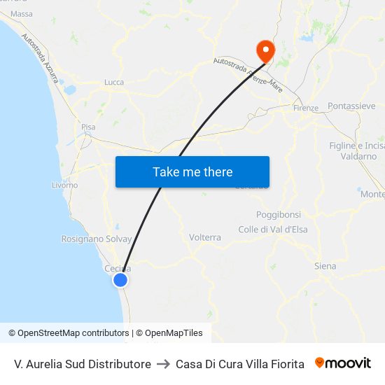 V. Aurelia Sud Distributore to Casa Di Cura Villa Fiorita map