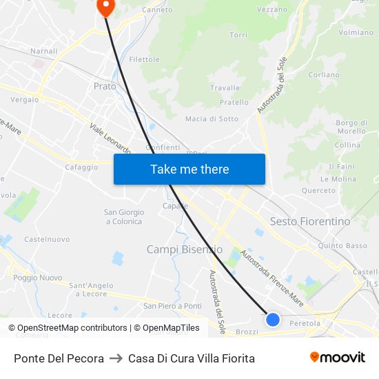 Ponte Del Pecora to Casa Di Cura Villa Fiorita map