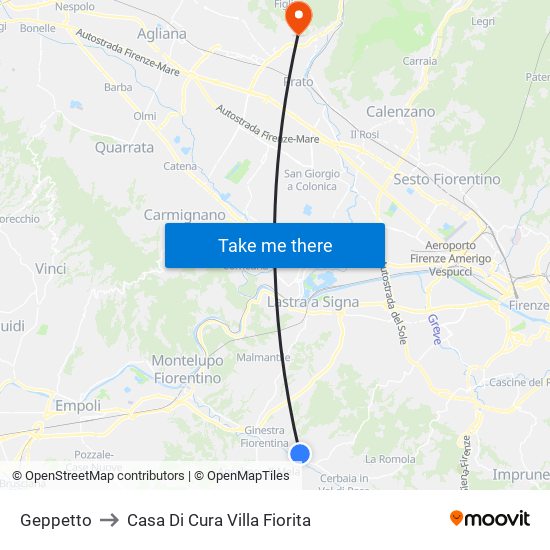 Geppetto to Casa Di Cura Villa Fiorita map