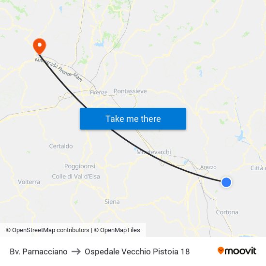 Bv. Parnacciano to Ospedale Vecchio Pistoia 18 map