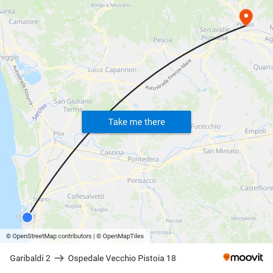 Garibaldi 2 to Ospedale Vecchio Pistoia 18 map