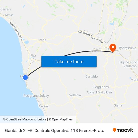 Garibaldi 2 to Centrale Operativa 118 Firenze-Prato map