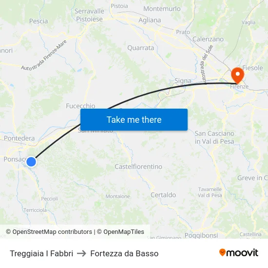 Treggiaia I Fabbri to Fortezza da Basso map
