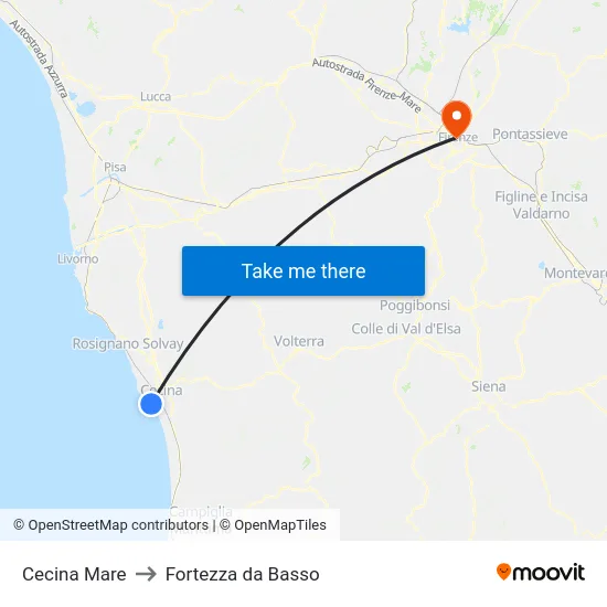 Cecina Mare to Fortezza da Basso map