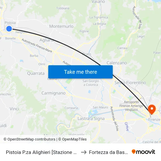 Pistoia P.za Alighieri [Stazione Fs] to Fortezza da Basso map