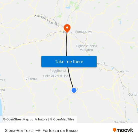 Siena-Via Tozzi to Fortezza da Basso map