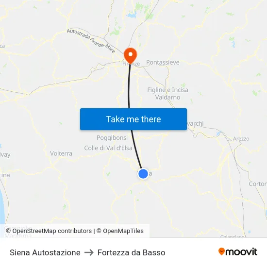 Siena Autostazione to Fortezza da Basso map