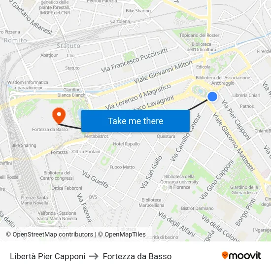 Libertà Pier Capponi to Fortezza da Basso map