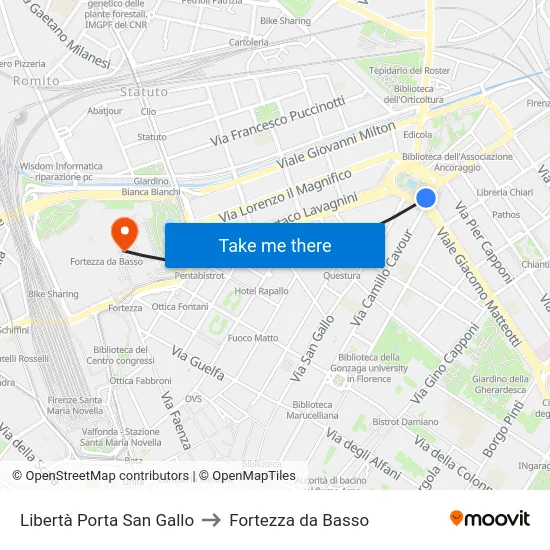 Libertà Porta San Gallo to Fortezza da Basso map